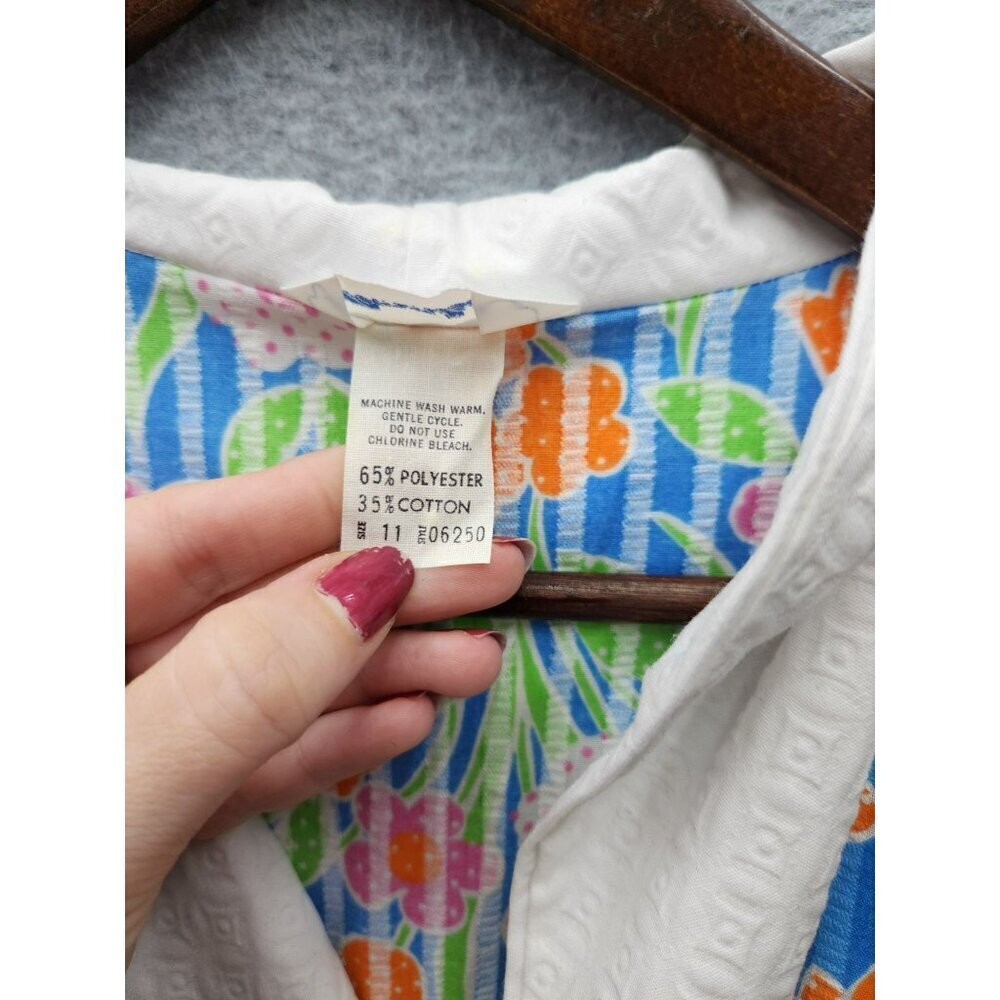 Vintage Tommies Floral Short-Sleeve Dressing Gown With White Collar & Belt 65% P - Picture 3 of 7